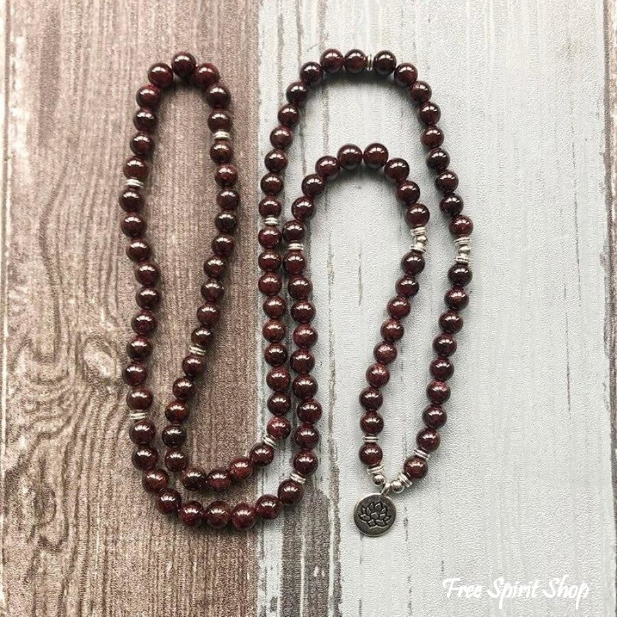 108 Natural Garnet Mala Bead Bracelet - Free Spirit Shop