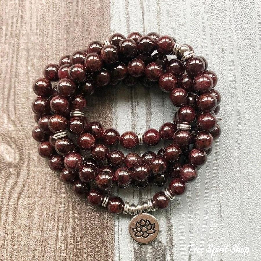 108 Natural Garnet Mala Bead Bracelet - Free Spirit Shop