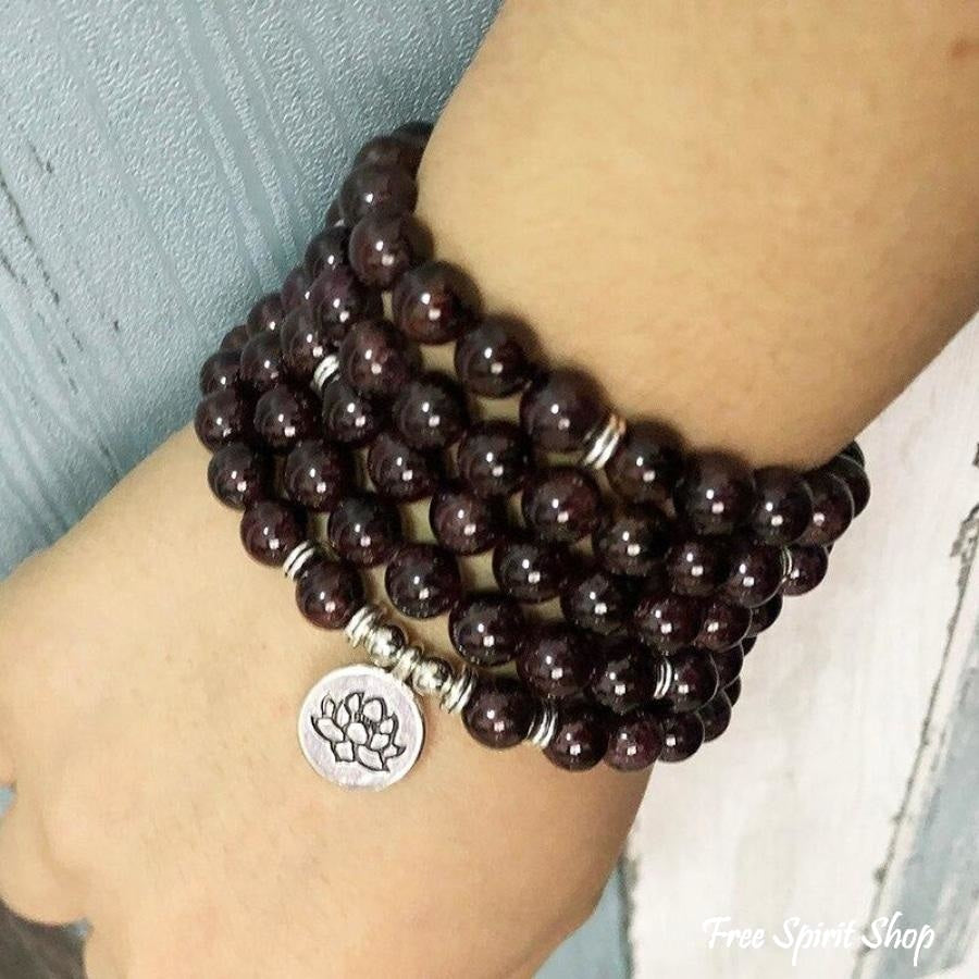 108 Natural Garnet Mala Bead Bracelet - Free Spirit Shop