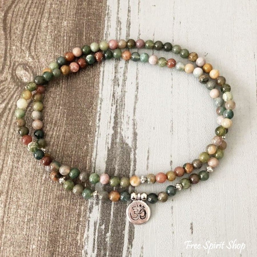 108 Natural Indian Agate Mala Bead Bracelet - Free Spirit Shop