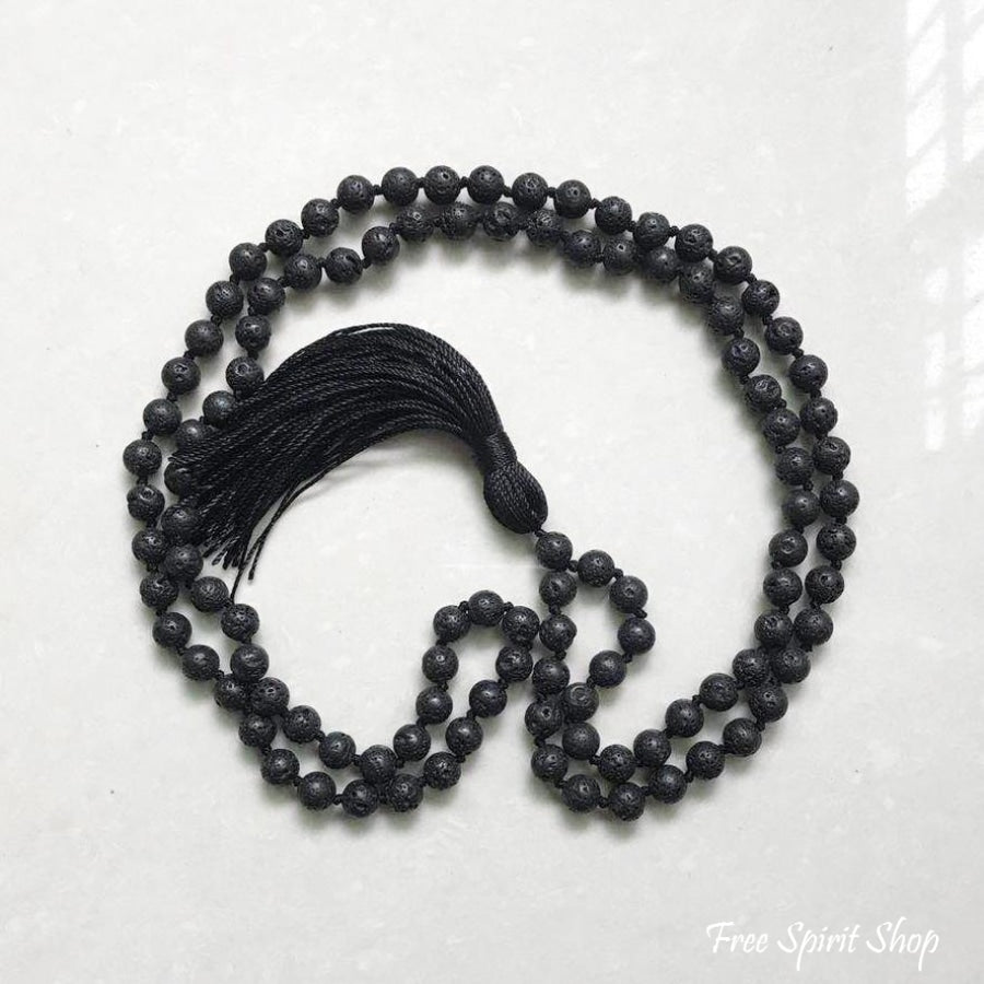 108 Natural Lava Stone Mala Prayer Beads With Tassel - Free Spirit Shop