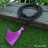 108 Natural Lava Stone & Pink Tiger Eye Mala Bead Necklace - Free Spirit Shop