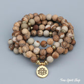 108 Natural Matte Picture Jasper Gemstone Mala Bead Bracelet - Free Spirit Shop