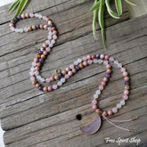 108 Natural Rhodonite Rose Quartz & Amethyst Moon Mala Beads - Free Spirit Shop