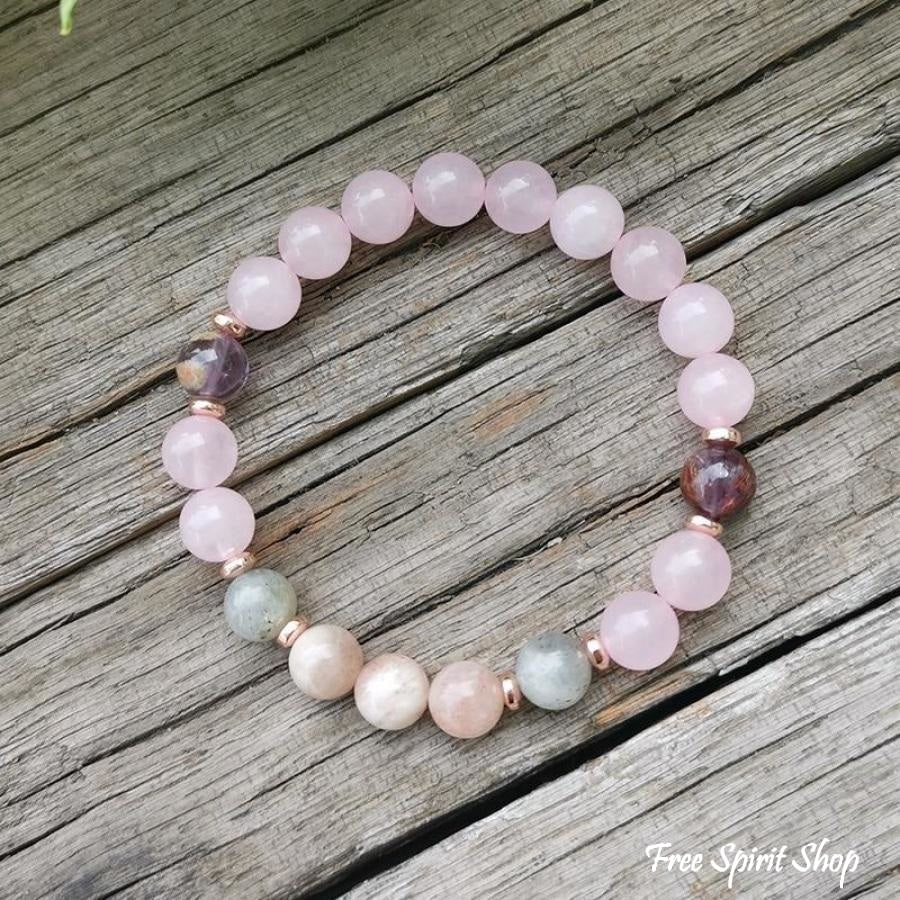 108 Natural Rose Quartz Amethyst & Green Jade Mala Bead Necklace / Bracelet - Free Spirit Shop