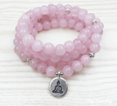 108 Natural Rose Quartz Mala Prayer Beads Bracelet - Free Spirit Shop