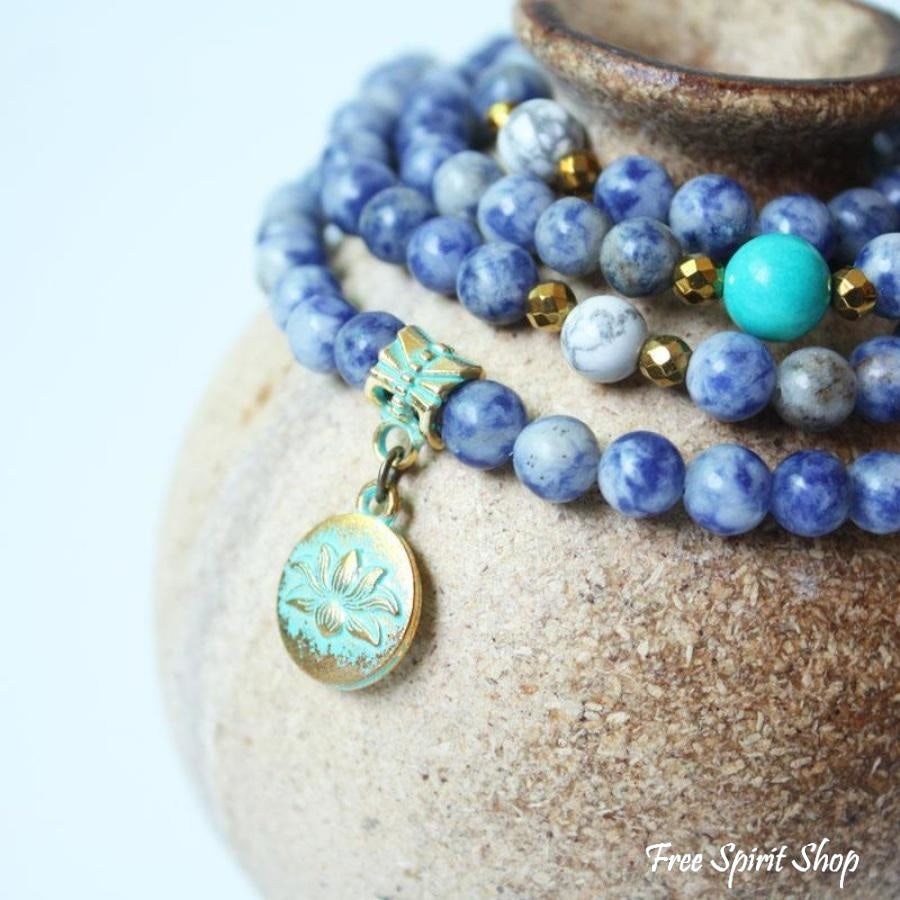 108 Natural Sodalite Gemstone Bead Mala Prayer - Free Spirit Shop