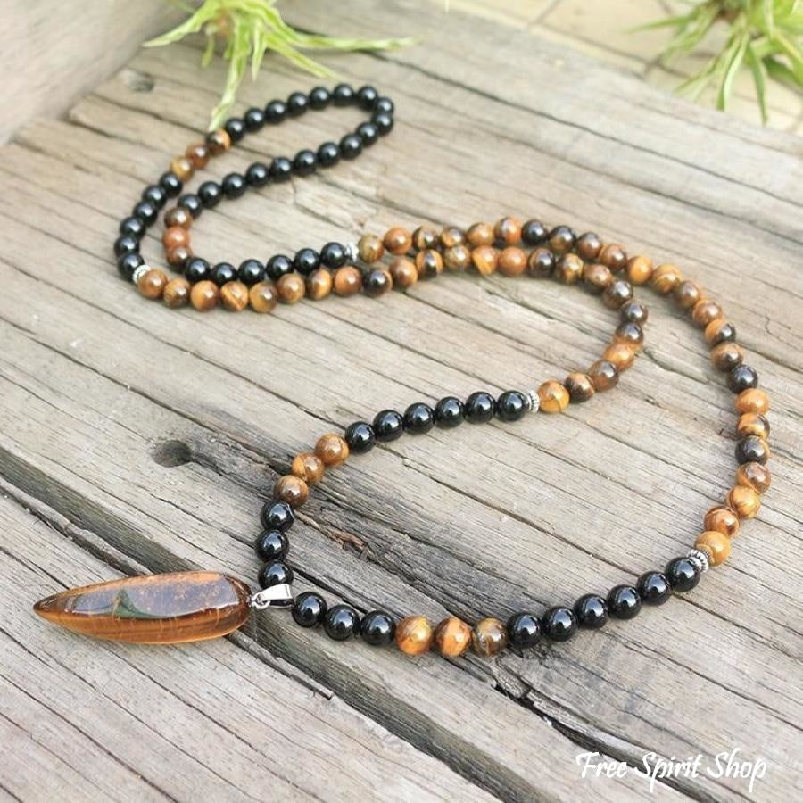 108 Natural Tiger Eye & Black Onyx Mala Beads Necklace / Bracelet - Free Spirit Shop