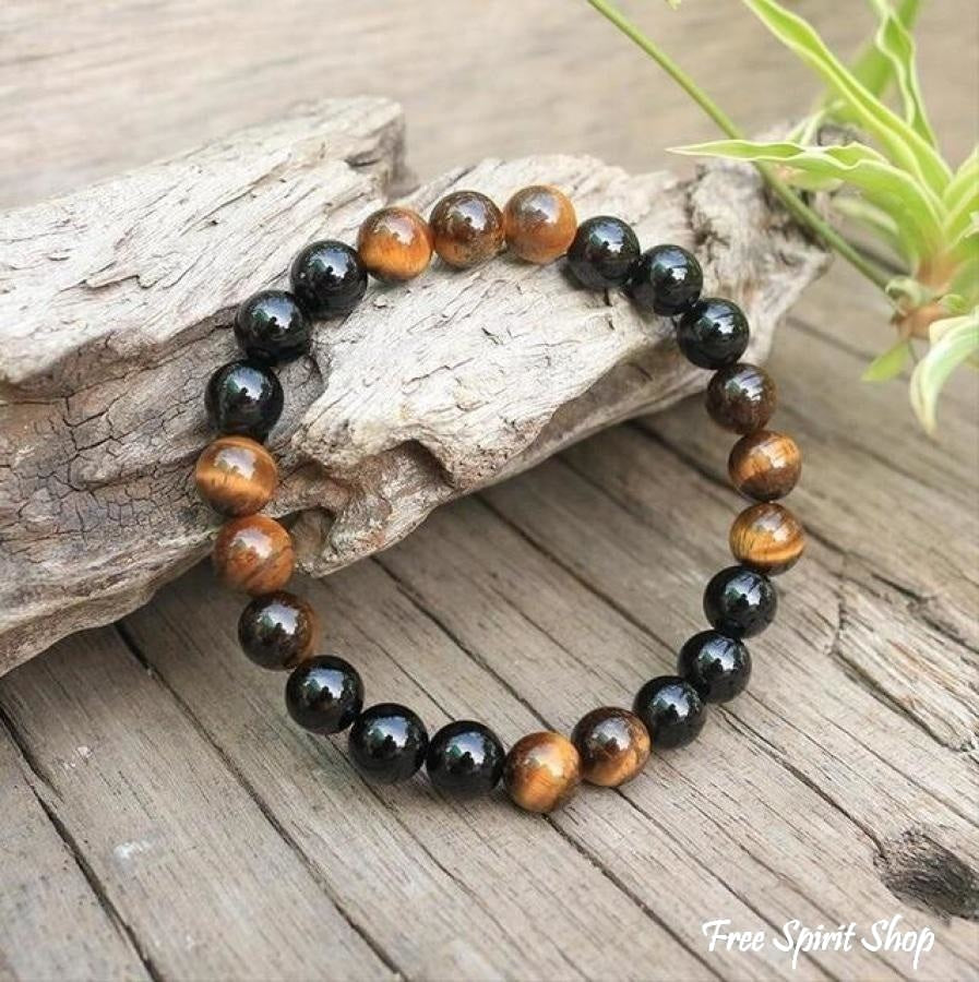 108 Natural Tiger Eye & Black Onyx Mala Beads Necklace / Bracelet - Free Spirit Shop