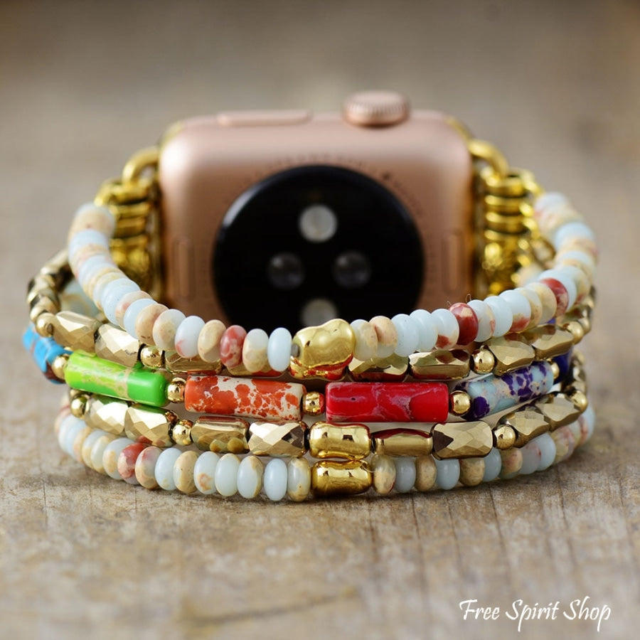 King Jasper & Rainbow Beaded Stretchable Apple Watch Band