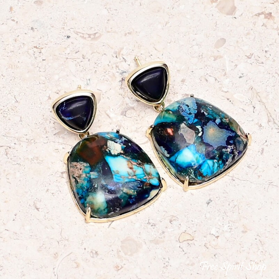 Blue Jasper Mosaic Drop Earrings - Free Spirit Shop