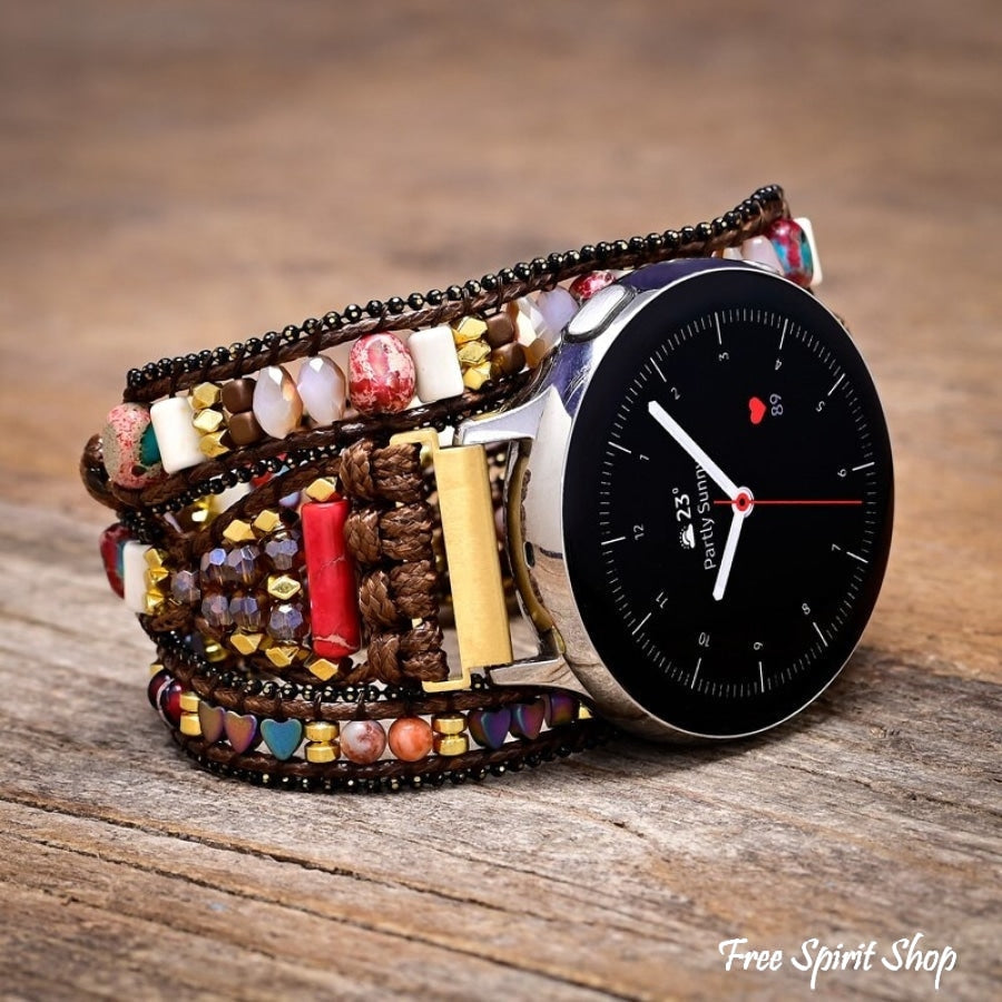 Brown Google Pixel Watch Band With Mixed Beads - Free Spirit Shop