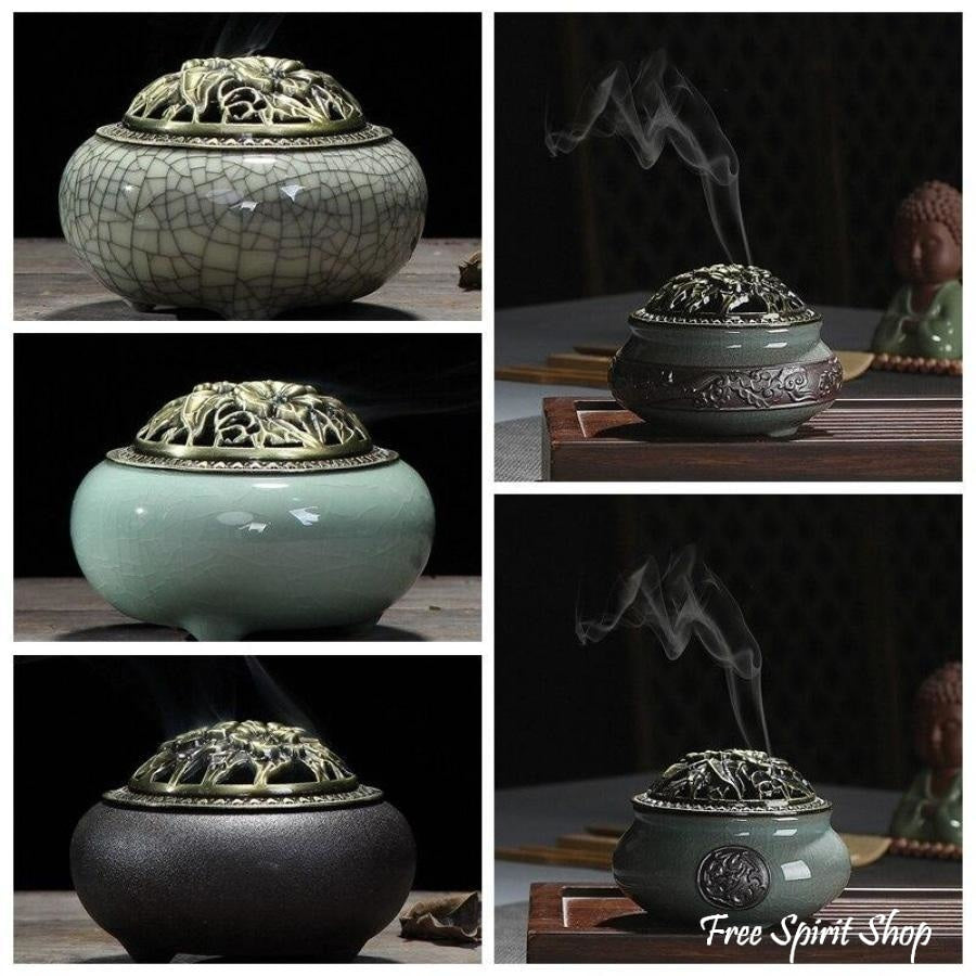 Ceramic Buddhist Incense Burner Bowl - Free Spirit Shop