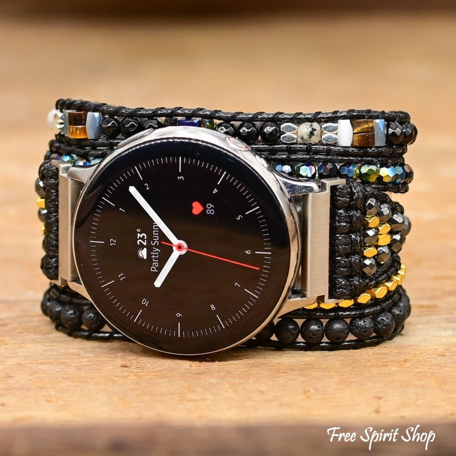 Google Pixel Watch Band With Natural Black Lava Beads