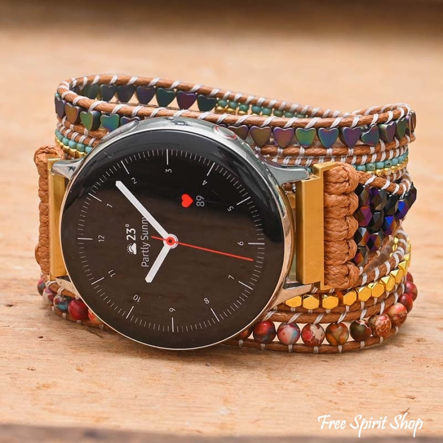 Google Pixel Watch Band With Natural Hematite Heart & Jasper Beads - Free Spirit Shop