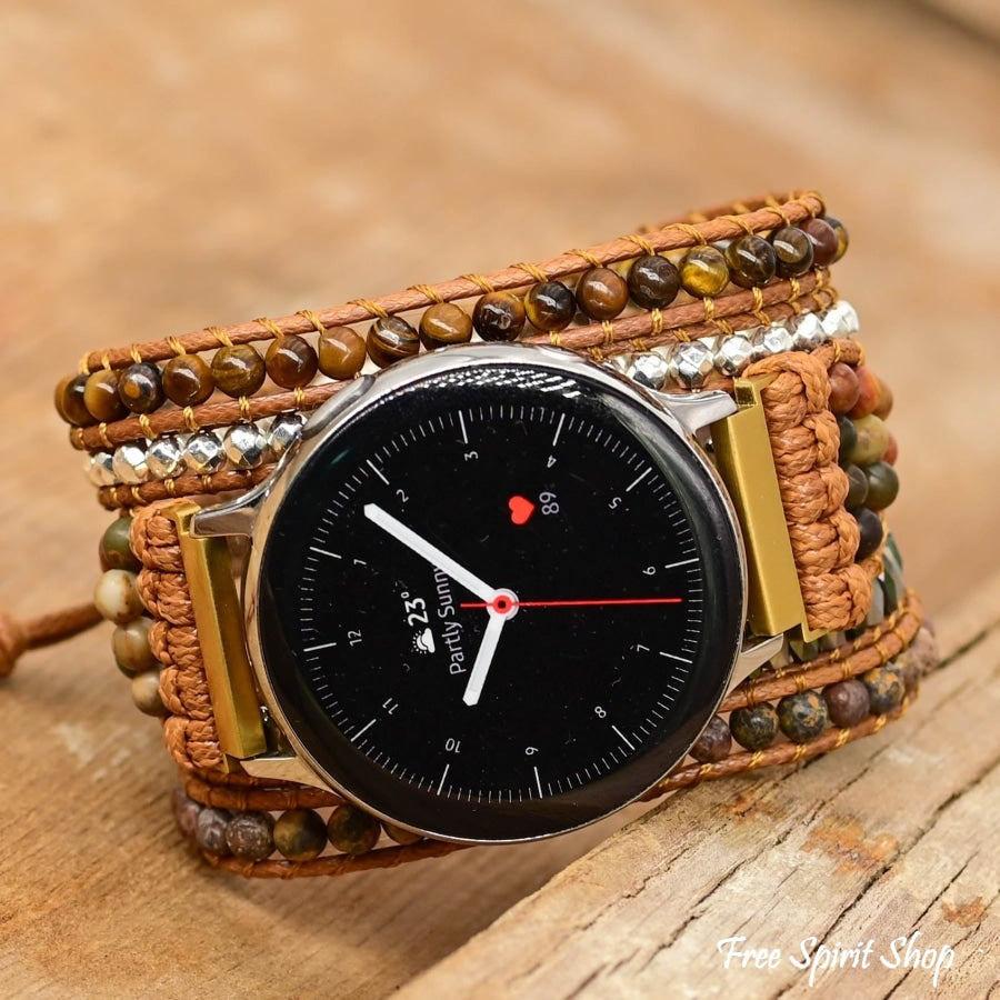 Google Pixel Watch Band With Natural Red Jasper & Tiger Eye Beads - Free Spirit Shop