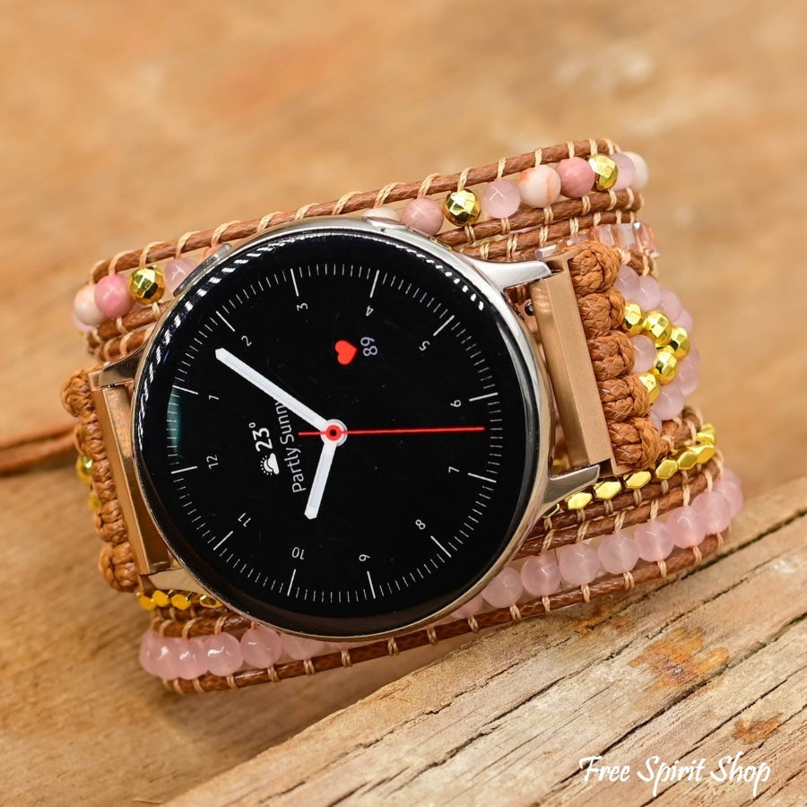 Google Pixel Watch Band With Natural Rhodonite & Rose Quartz Beads - Free Spirit Shop