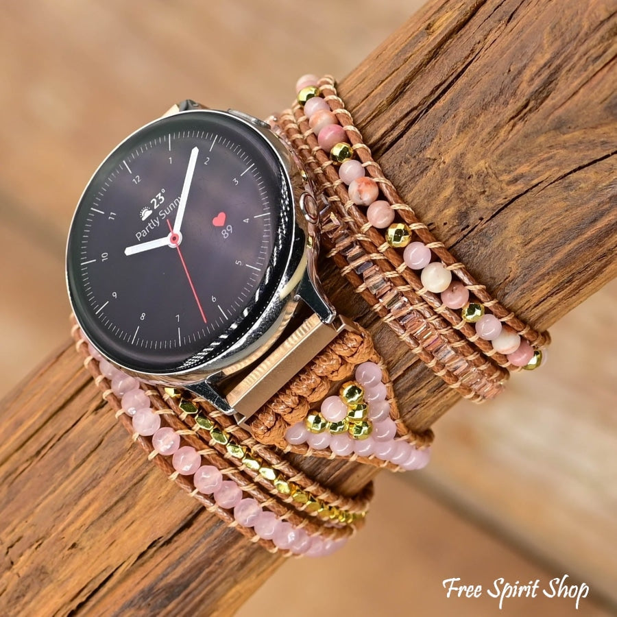 Google Pixel Watch Band With Natural Rhodonite & Rose Quartz Beads - Free Spirit Shop