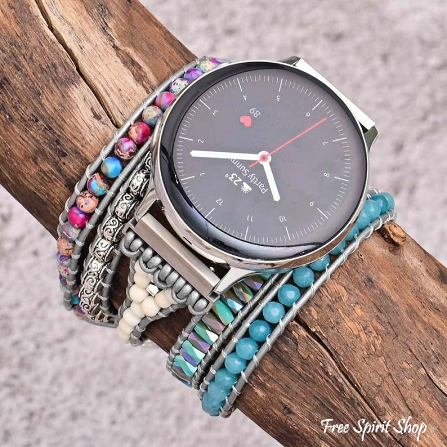 Google Pixel Watch Band With Purple Jasper & Aqua Blue Beads - Free Spirit Shop