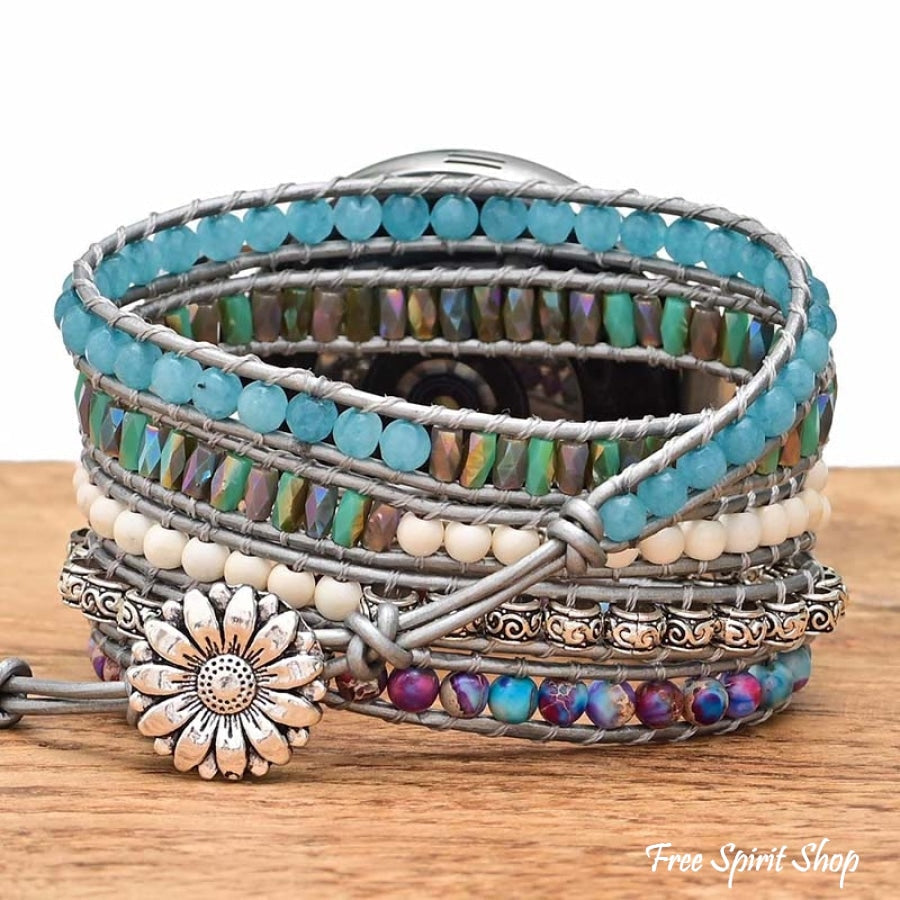 Google Pixel Watch Band With Purple Jasper & Aqua Blue Beads - Free Spirit Shop