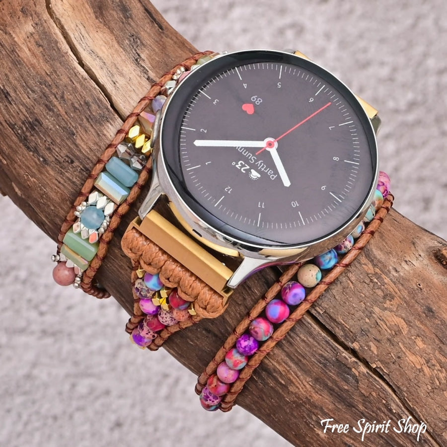 Google Pixel Watch Band With Purple Jasper & Rhodonite Beads - Free Spirit Shop