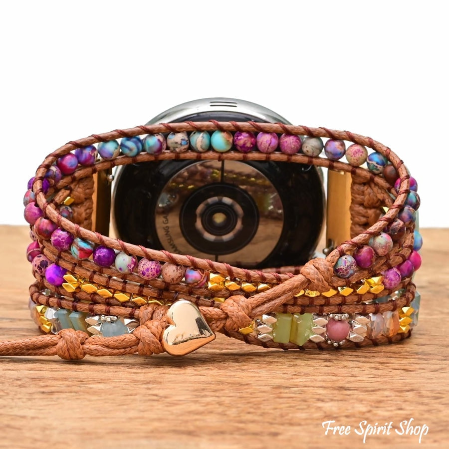 Google Pixel Watch Band With Purple Jasper & Rhodonite Beads - Free Spirit Shop