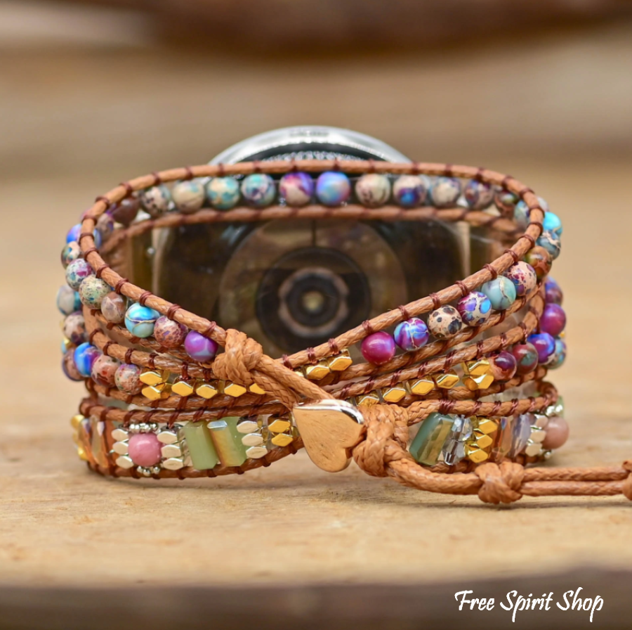 Google Pixel Watch Band With Purple Jasper & Rhodonite Beads - Free Spirit Shop