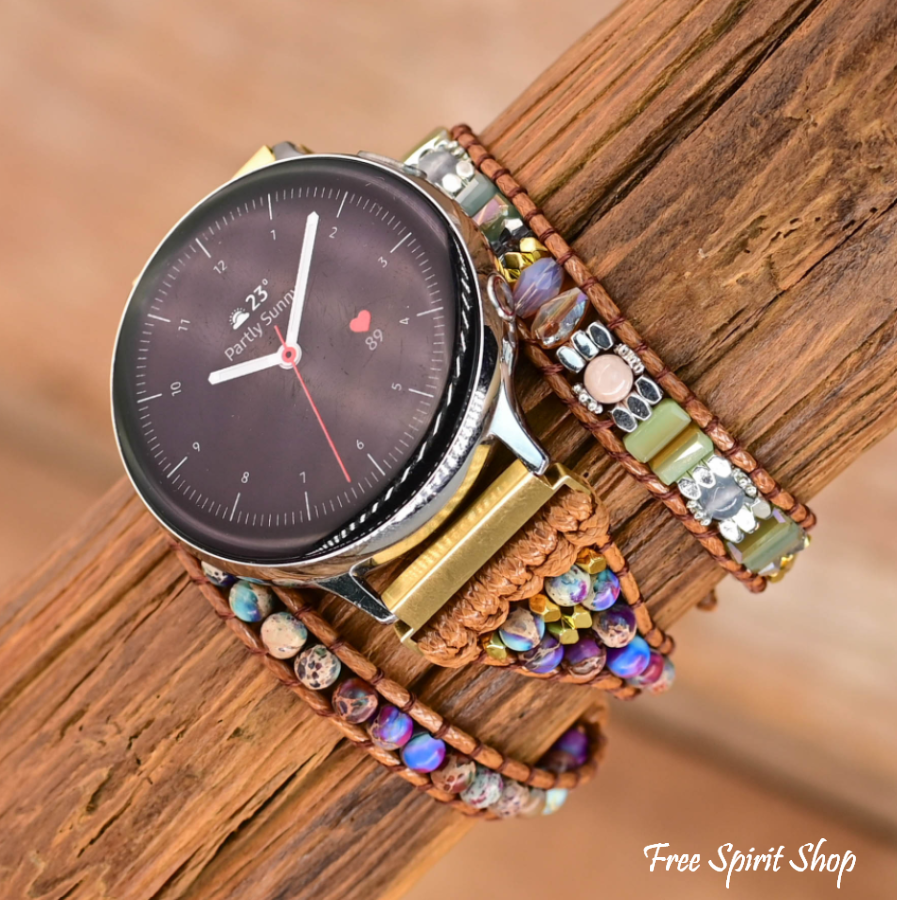 Google Pixel Watch Band With Purple Jasper & Rhodonite Beads - Free Spirit Shop
