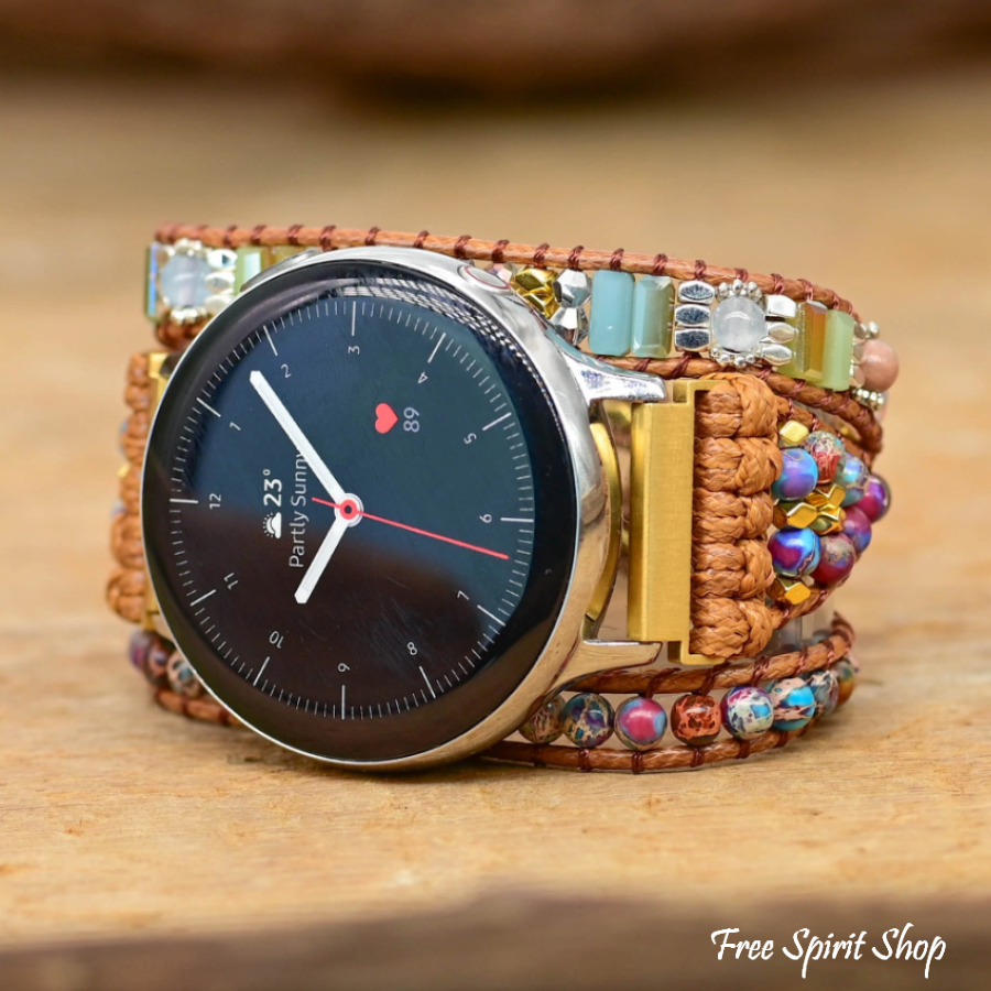 Google Pixel Watch Band With Purple Jasper & Rhodonite Beads - Free Spirit Shop