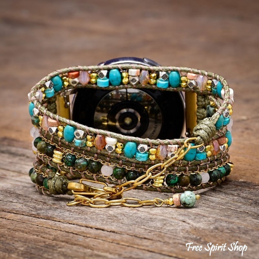 Google Pixel Watch Strap With Natural African Turquoise & Green Beads - Free Spirit Shop