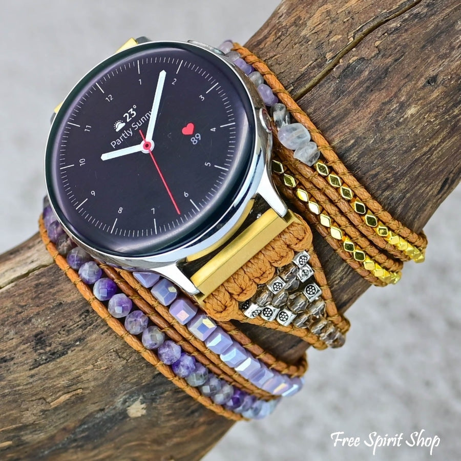 Google Pixel Watch Strap With Purple Amethyst Beads - Free Spirit Shop