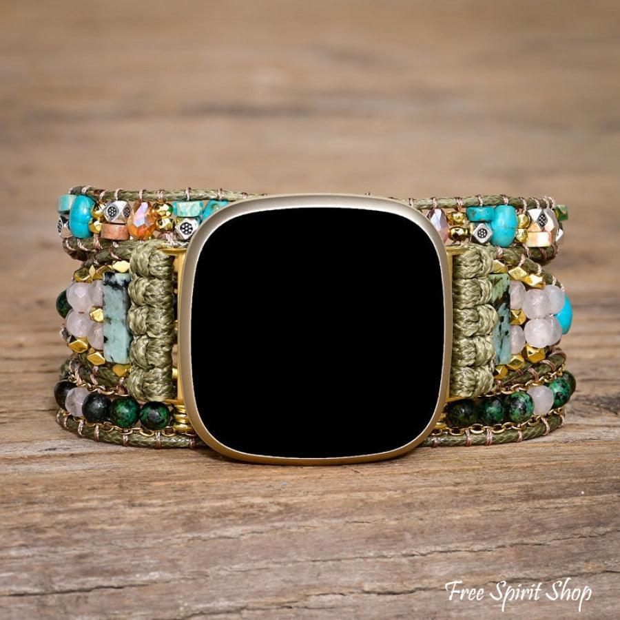 Green African Jasper Beaded Fitbit Watch Band - Free Spirit Shop