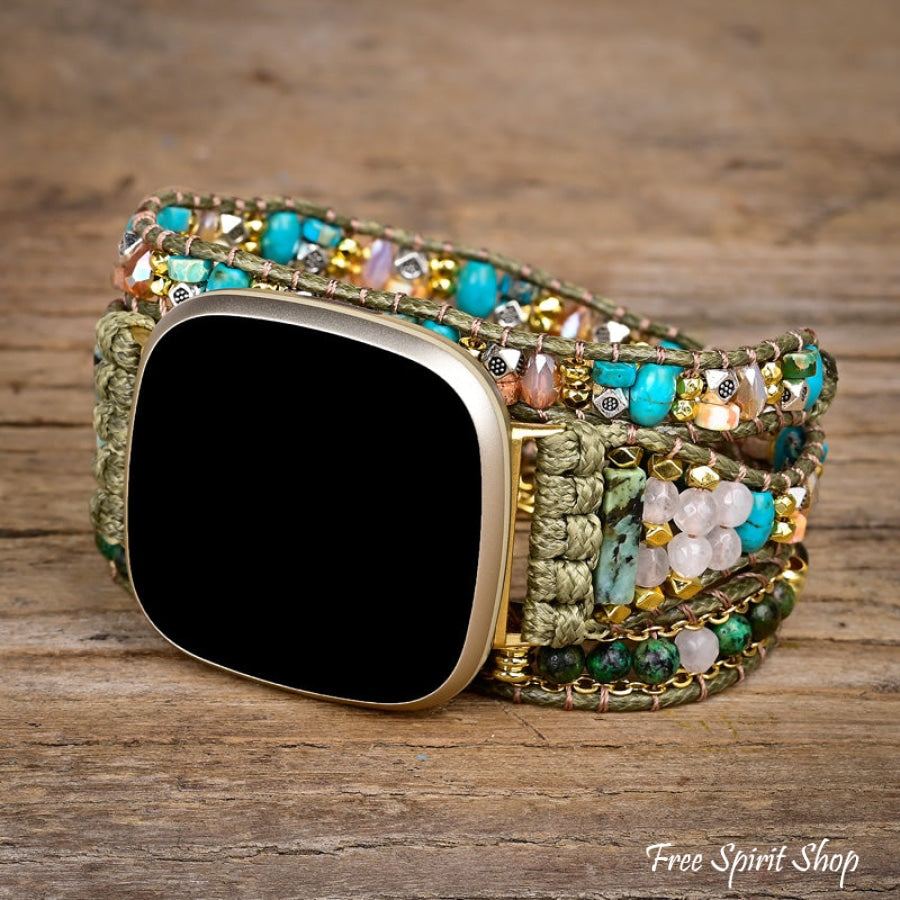 Green African Jasper Beaded Fitbit Watch Band - Free Spirit Shop