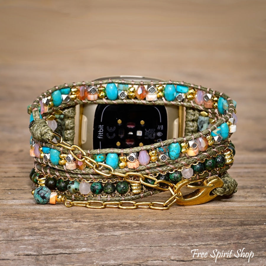 Green African Jasper Beaded Fitbit Watch Band - Free Spirit Shop