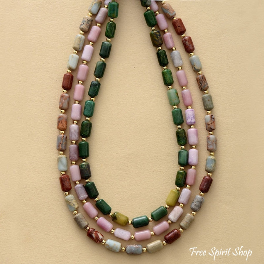 Green Jade King Jasper & Pink Jade Gemstone Choker Necklace - Free Spirit Shop