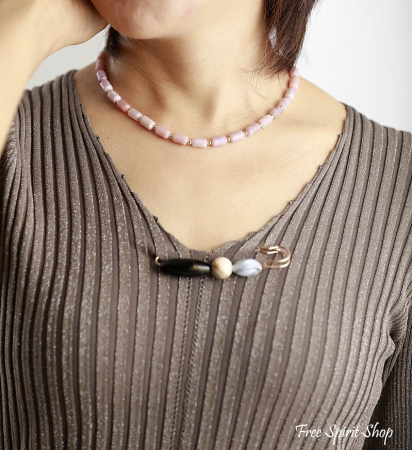 Green Jade King Jasper & Pink Jade Gemstone Choker Necklace - Free Spirit Shop