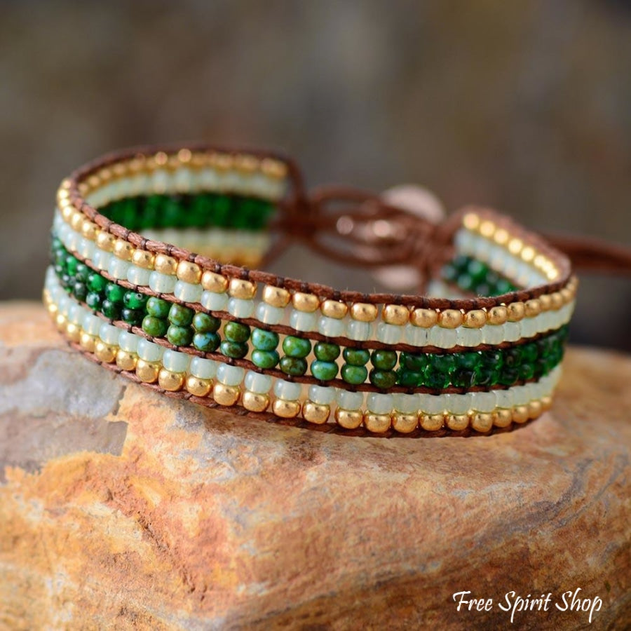 Handmade Green Seed Bead Wrap Bracelet, Seed Bead 
