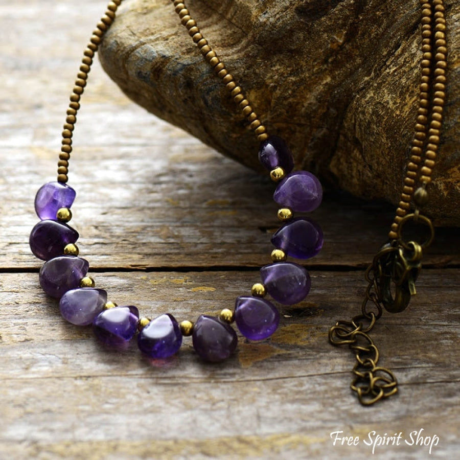 Handmade Amethyst Drop & Seed Bead Necklace - Free Spirit Shop