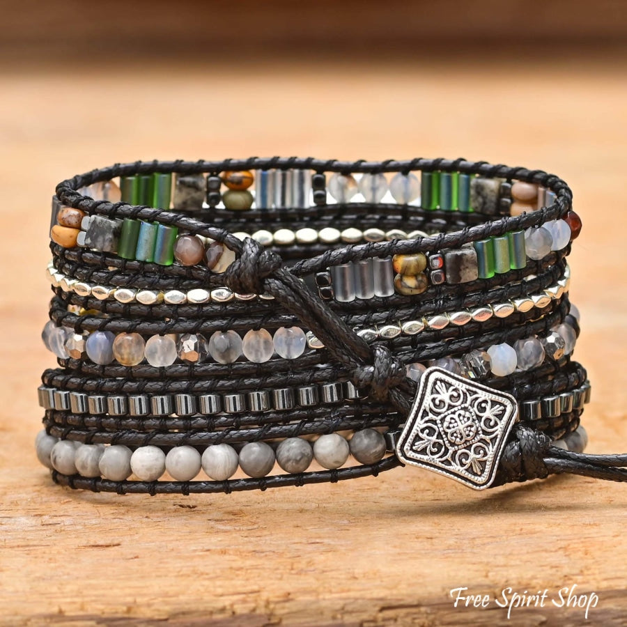 Handmade Black & Gray Beaded Apple Watch Band - Free Spirit Shop