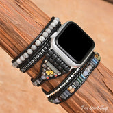 Handmade Black & Gray Beaded Apple Watch Band - Free Spirit Shop