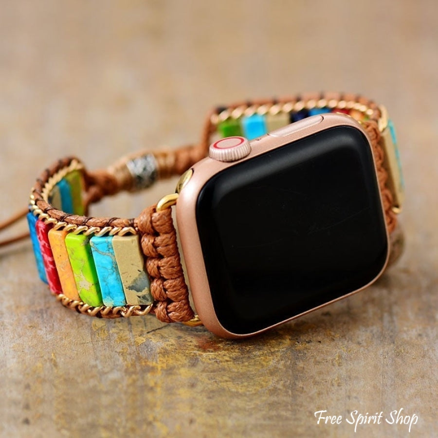 Handmade Chakra Jasper Gold Apple Watch Band - Free Spirit Shop