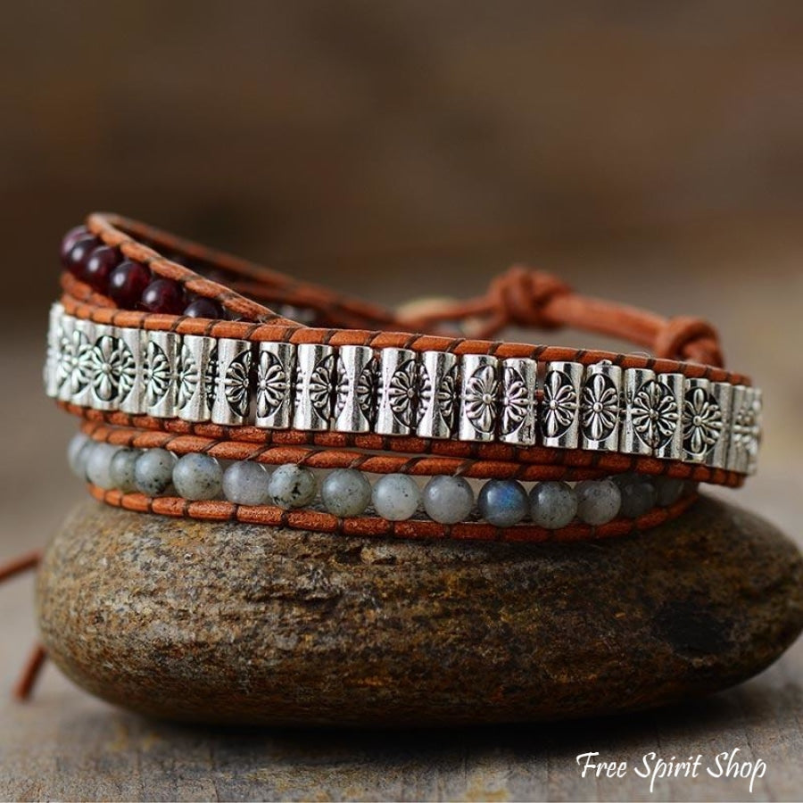 Handmade Garnet & Labradorite Bead Wrap Bracelet - Free Spirit Shop