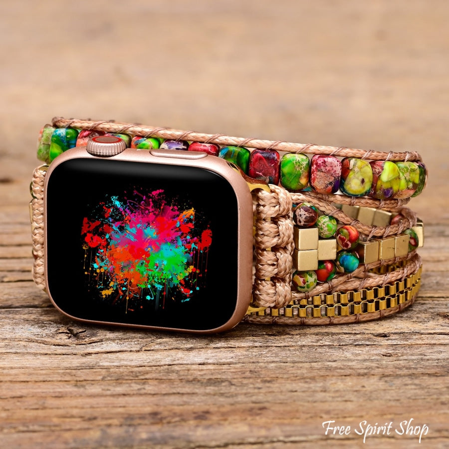 Rhodonite & Jasper Apple Watch Band, Medium: 6.3 - 7.2 inch Wrist Size / 42 - 45 mm Watch Face