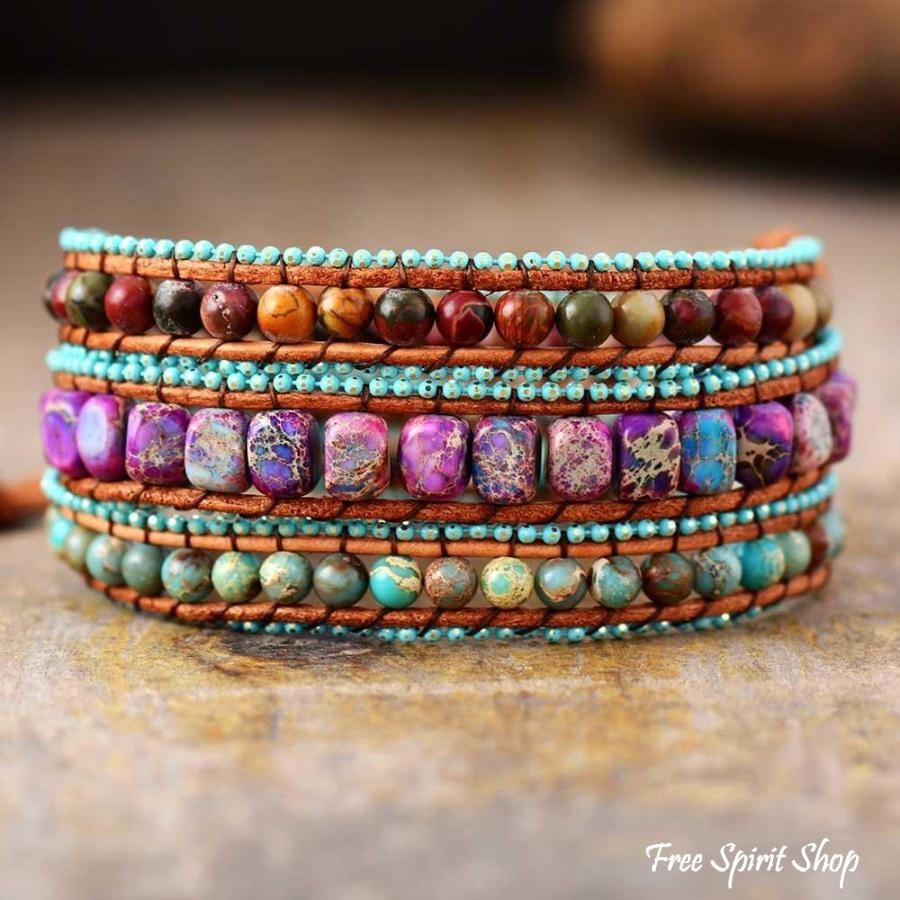 Handmade Jasper Mix Love Wrap Bracelet - Free Spirit Shop