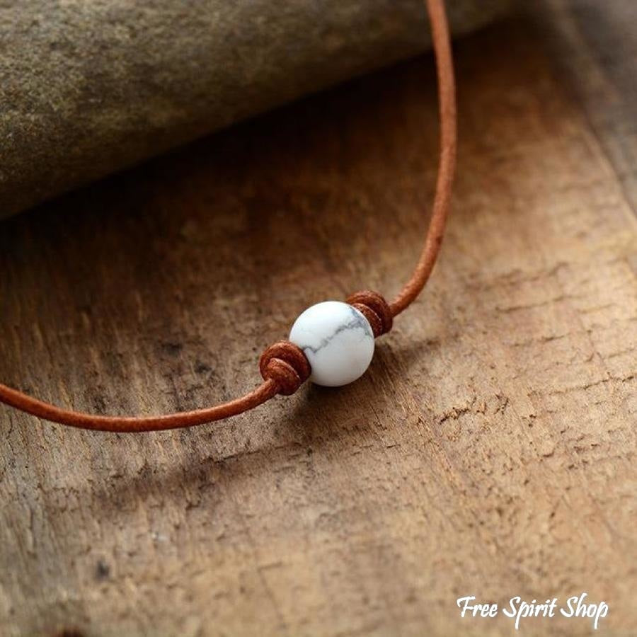 Handmade Leather & Rose Quartz Bead Choker Necklace - Free Spirit Shop