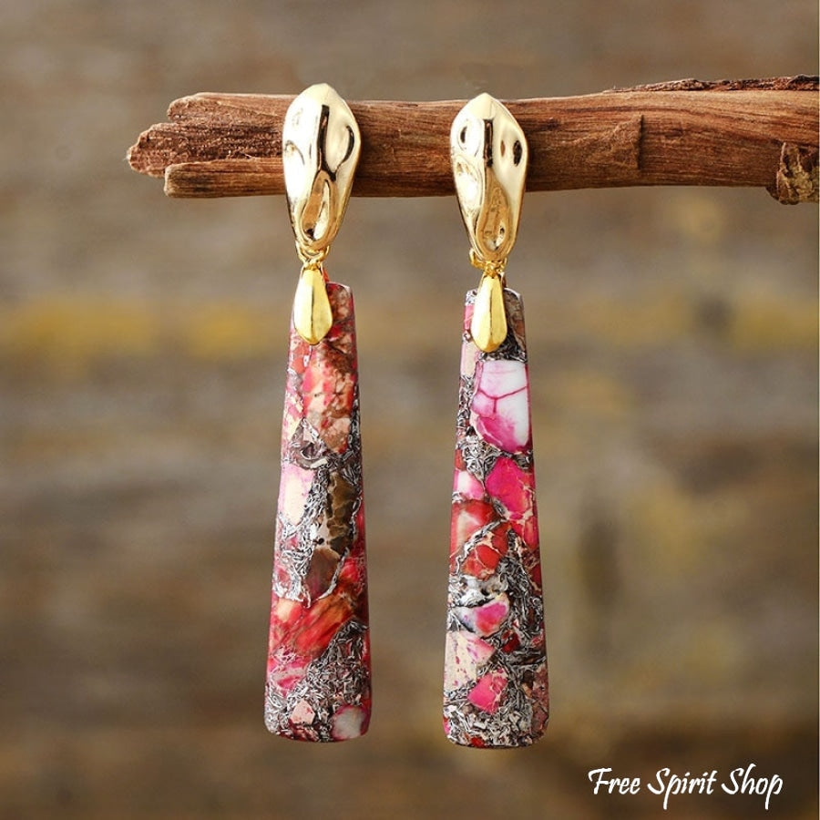 Handmade Long Imperial Jasper Earrings - Free Spirit Shop