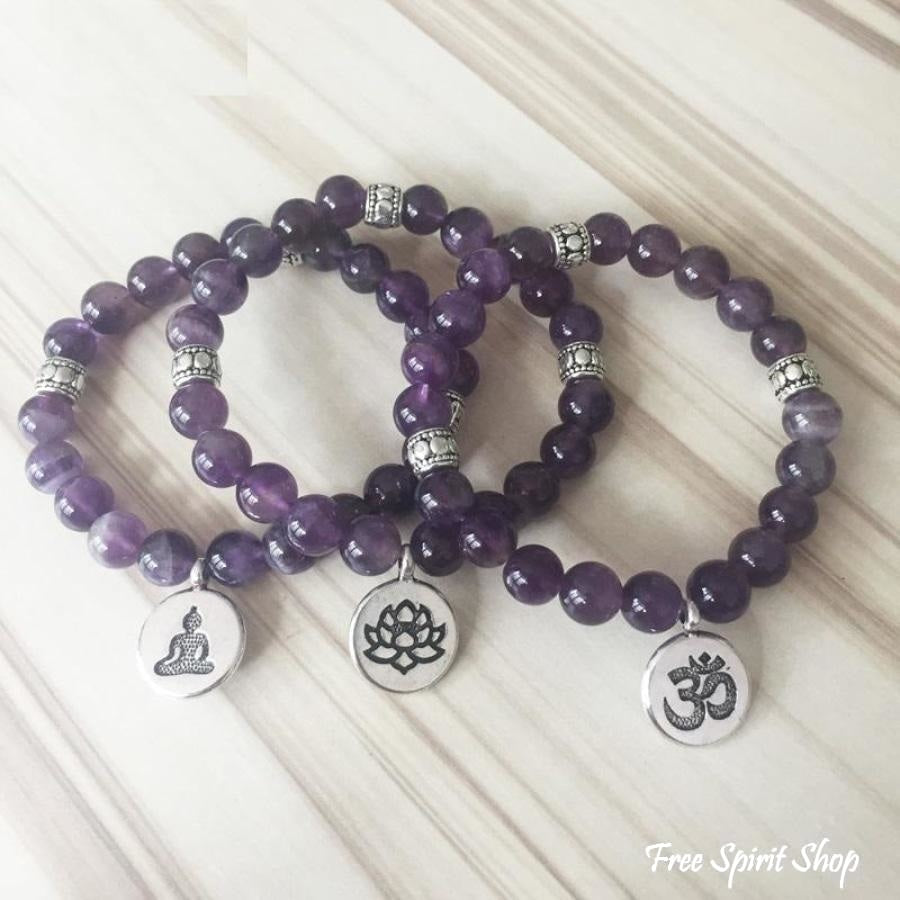 Handmade Natural Amethyst Stone Mala Bead Bracelet - Free Spirit Shop