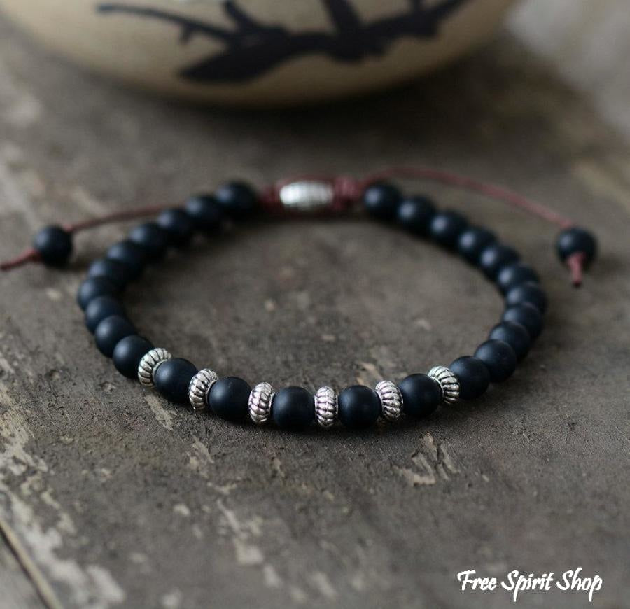 Handmade Natural Black Onyx Gemstone Adjustable Bracelet - Free Spirit Shop