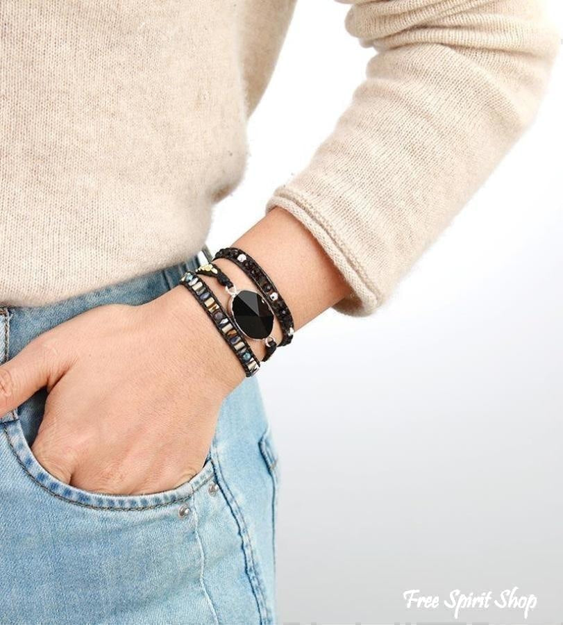Handmade Natural Black Onyx Wrap Bracelet - Free Spirit Shop