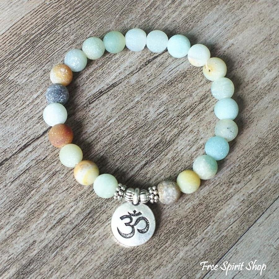 Handmade Natural Matte Amazonite Stone Mala Bracelet - Free Spirit Shop